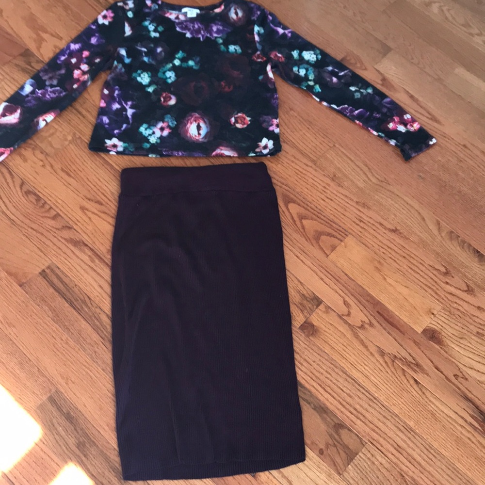 Pencil skirt  w/ see through long sleeve shirt